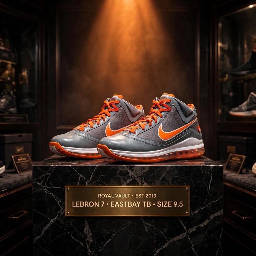 Size 9.5 - Nike LeBron 7 Eastbay TB Cool Grey Orange Blaze 393320-003 OG Box